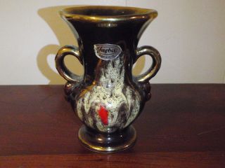 Vintage 537/12 Jasba Keramik Drip Ware Vase With Sticker Brown Red Gold Germany