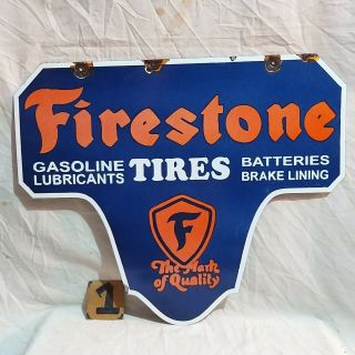 Vintage Rare Firestone Tires Porcelain Enamel Sign 24 X 20 Inches 2 Sided