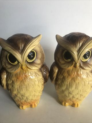 Vintage Hand Painted Ceramic Owl Salt And Pepper Shakers.