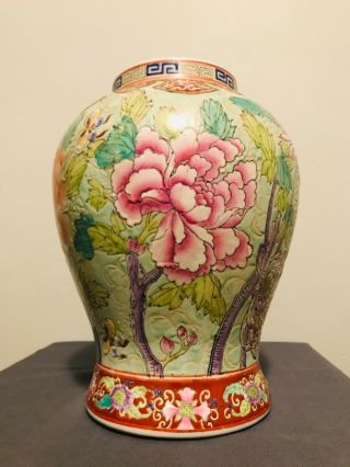 Large Vintage Chinese Porcelain Vase Hand Painted Flowers