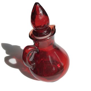 Vintage Avon Ruby Red Glass Decanter Cruet Bottle With Strawberry Stopper