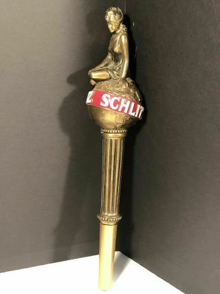 Schlitz Brewing Beer Gold Lady On Globe Rare Tap Handle Vintage Ups Made In Usa
