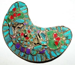 Antique Chinese Export Tian - Tsui Kingfisher Feather Vtg Gilt Silver Pin Brooch