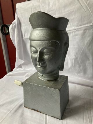 Vintage Cast Iron Buddha Statue Lamp Chinese