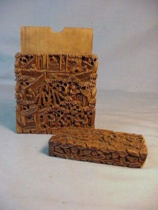 Antique Chinese Victorian Hard Wood Carved Card Case