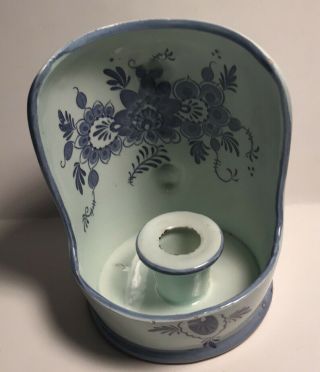 Vintage Delft Style Blue White Ceramic Candle Holder W/flowers