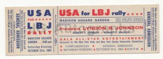 Lyndon B.  Johnson - Official Lbj Rally Ticket,  1964