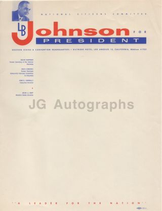 Lyndon B.  Johnson - Lbj For President Stationary Page