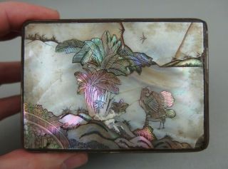 Antique Chinese Mother Of Pearl Inlays Wood Box W European Bronze Mount 19th C.