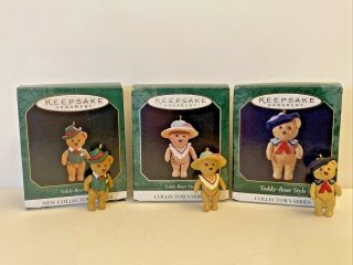 Hallmark Miniature Ornaments Set Of 3 1997 1998 1999 Teddy - Bear Style 1 2 3