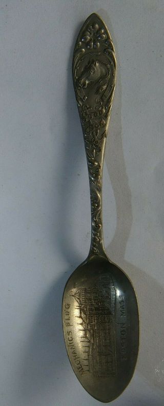 Souvenir Spoon Boston Massachusetts Extra Coin Silver Plate Antique Good Luck