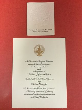 President Bill Clinton Large Inaugural Invitation 1993 & Official Guide Book