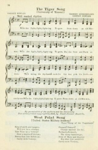 University Of Missouri Vintage Song Sheet C 1931 " The Tiger Song " -