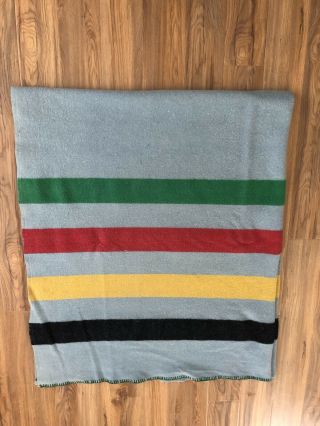 Vintage Blue Green Striped Wool Camp Blanket 70 X 82 Orr Orlaskan Hudson Bay Vg