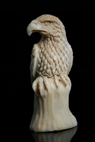 Miniature Intricate Sculpture Of An Eagle Carved From Stags Horn.