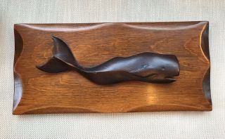Vintage Wooden Whale Figurine Hand Carved Wood Mahogany Hardwood Wall Hanging
