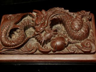 Vintage Chinese Ink Stone With Carved Dragon Signed