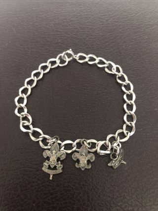 Boy Scouts Bsa Vintage Sterling Silver Bracelet With Charms Be Prepared