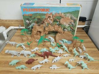 Vintage 1971 Marx Prehistoric Playset 3398 W/ Box Dinosaurs