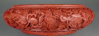 Fine Antique Chinese Carved Cinnabar Red Lacquer Cloisonne Dragon Low Bowl