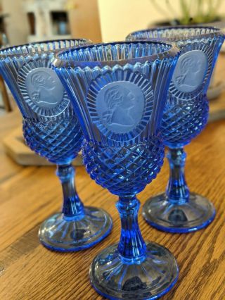 Vintage Blue Avon Washington Goblets,  Matching Set Of 9,  Near