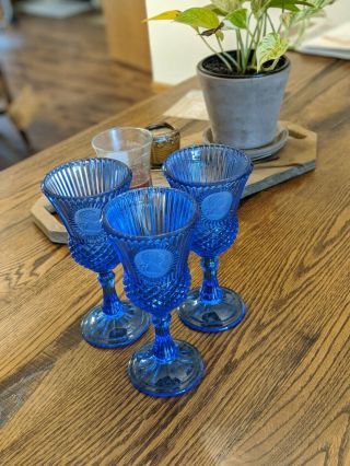 Vintage Blue Avon Washington Goblets,  Matching Set of 9,  Near 2