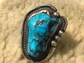 Vintage Navajo Kingman Turquoise Sterling Silver Ring 31 Grams Size 10 1/2