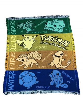 Vintage Pokemon Woven Tapestry Throw Blanket Northwest 52”x44 " Nintendo 90s Rare