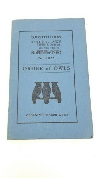 Order Of Owls Constitution And By - Laws Rochester Nest Booklet