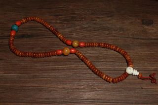 Chinese Antique Tibetan Buddhist Yak Bone Beads Bless Peace Bracelets Necklace