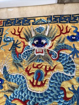 Vintage or Antique Chinese Silk Embroidery Textile Panel Dragon 2