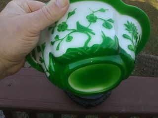 Peking Green Cameo Glass Bowl Carved Wood Stand 2