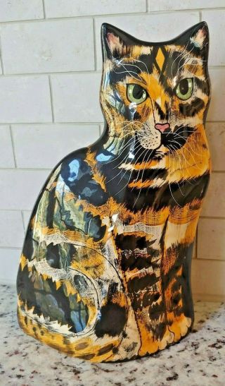 Cats By Nina Lyman Ceramic Cat Flower Vase Tortoiseshell Calico Tabby 11.  5” Tall