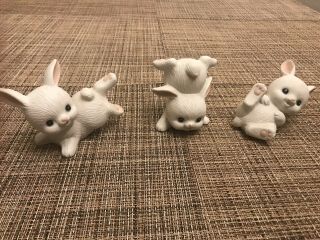 Vintage 3 Homco Home Interiors Figurines Playful Baby Bunny Rabbits 1454