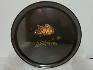 Vintage Couroc Of Monterey Round 10 1/2 " Platter Black Lacquer Butterfly Design