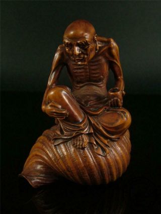 Fine Old Chinese Boxwood Carved Buddha Statue Tibetan Damo