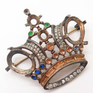 Vtg 1940s Trifari Alfred Philippe Sterling Silver Rhinestone Crown Pin Brooch 3