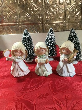 Vintage Homco Christmas Set Of 3 Porcelain Angels Playing Musical Instruments