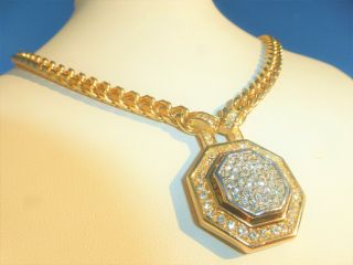Spectacular Vintage Christian Dior Gold Plate Crystal Rhinestone Necklace Signed