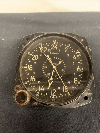 Vintage Waltham Cdia Military 8 - Day Aircraft Clock Us Navy Cockpit Clock