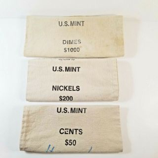 3 Canvas Cloth Bank Coin Money Deposit Bags Penny/cent Nickels Dimes Us Swb