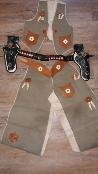 Vtg Roy Rogers Belt W/ Double Holster Cap Pistols,  Outfit