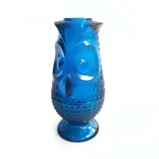 Vtg Viking Art Glass Blue Owl Glimmer Fairy Lamp 2 pc candle holder Blunique EUC 3