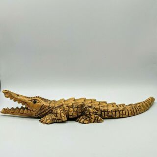 Hand Carved Wood Alligator Crocodile Figurine Sculpture 16 1/2 " Long