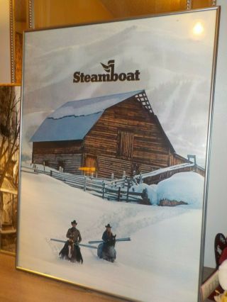 Vintage 1972 Steamboat Springs Ski Resort Advertising Poster Framed Horses Barn