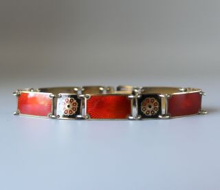 Vintage David Andersen Enamel Bracelet Sterling Da Norway Red And Black Bracelet