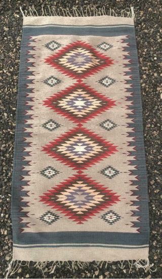 Vintage Hand Made Mexican Chimayo Style Wool Weaving Blanket Rug