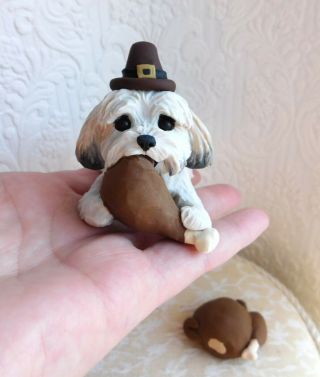Havanese Naughty Pup Thanksgiving Turkey Hand Sculpted Furever Clay