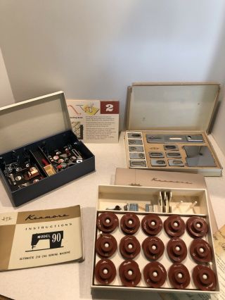 Vtg Sears Kenmore Sewing Machine Accessories Box Cams,  Buttonholder Accessories
