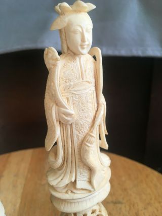 Antique Hand Carved Chinese/ Japanese Bovine Bone Empress Figurine 5.  5 " Rare